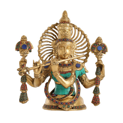 Brass Half Body Lord Krishna Bust Table Accent - 13.5 - Budhshiv.com