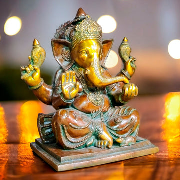 Brass Handcrafted Aashirwaad Ganesha 15" - Budhshiv.com