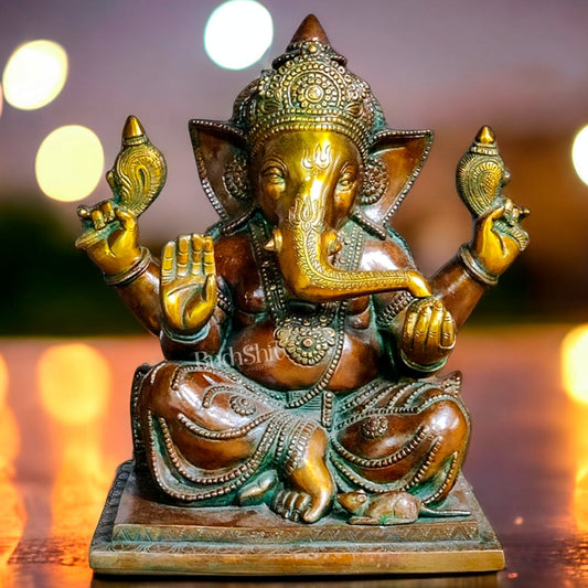 Brass Handcrafted Aashirwaad Ganesha 15" - Budhshiv.com