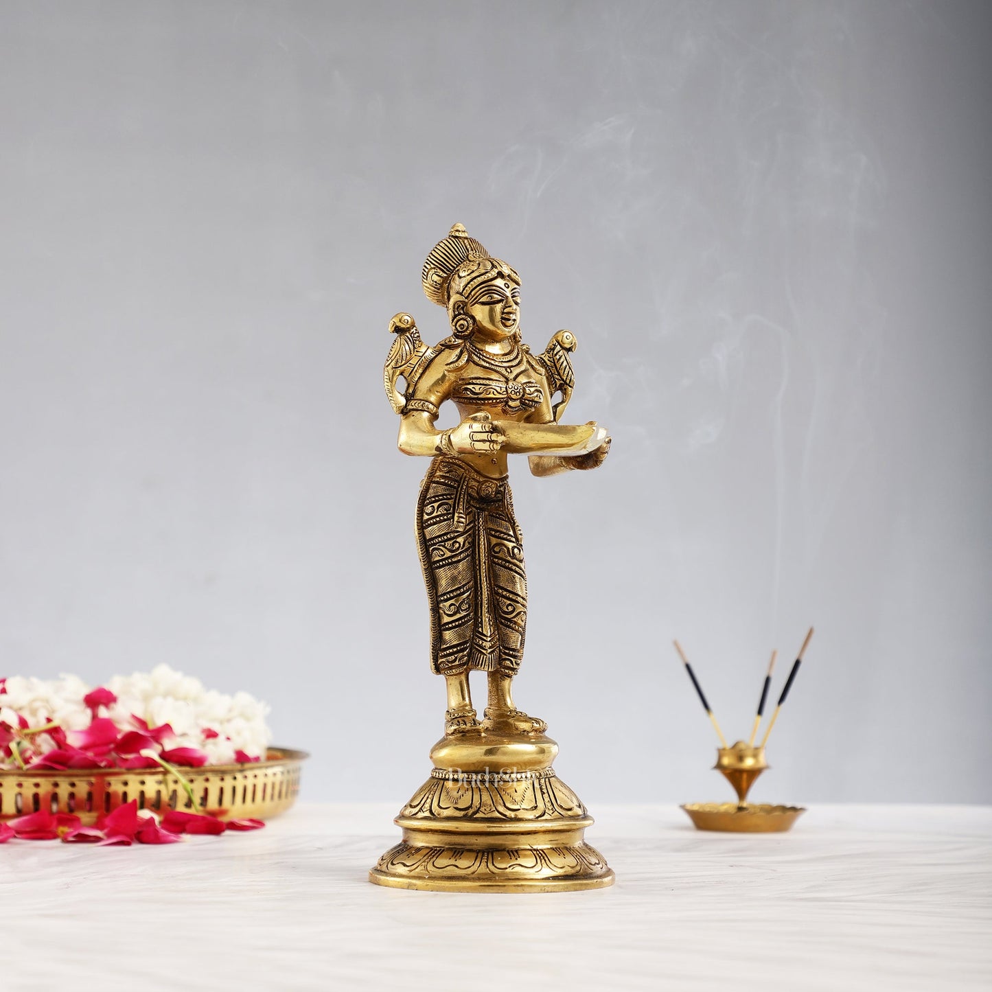 Brass Handcrafted Deep Lakshmi Oil Lamp - 11 inch - Budhshiv.com