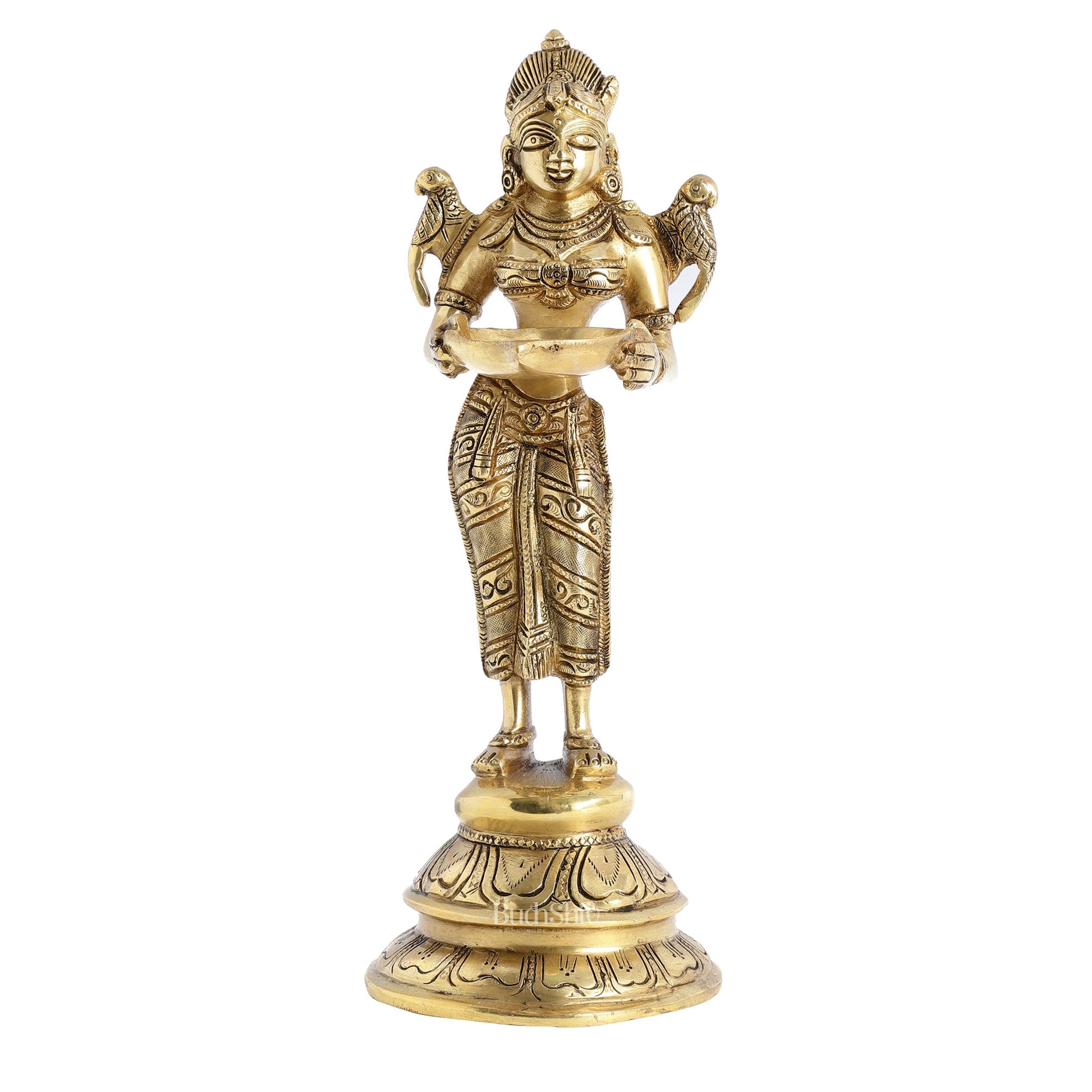 Brass Handcrafted Deep Lakshmi Oil Lamp - 11 inch - Budhshiv.com