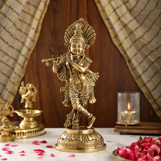 Brass Handcrafted Ever Smiling Shri Krishna Murti - 15 " - Budhshiv.com