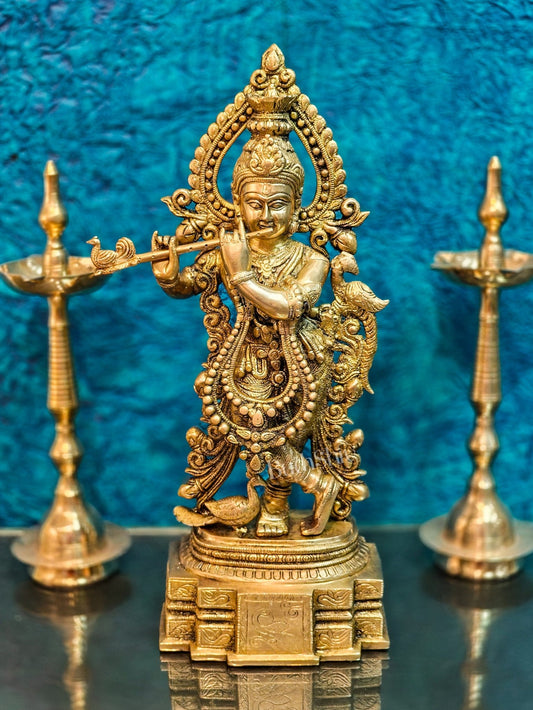 Brass Handcrafted Fine Quality Krishna Idol | Height 19 inch - Budhshiv.com