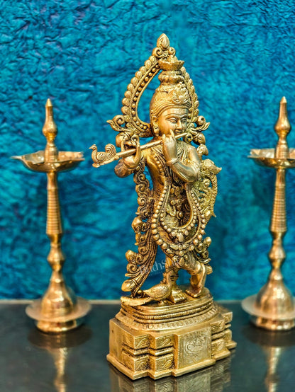 Brass Handcrafted Fine Quality Krishna Idol | Height 19 inch - Budhshiv.com