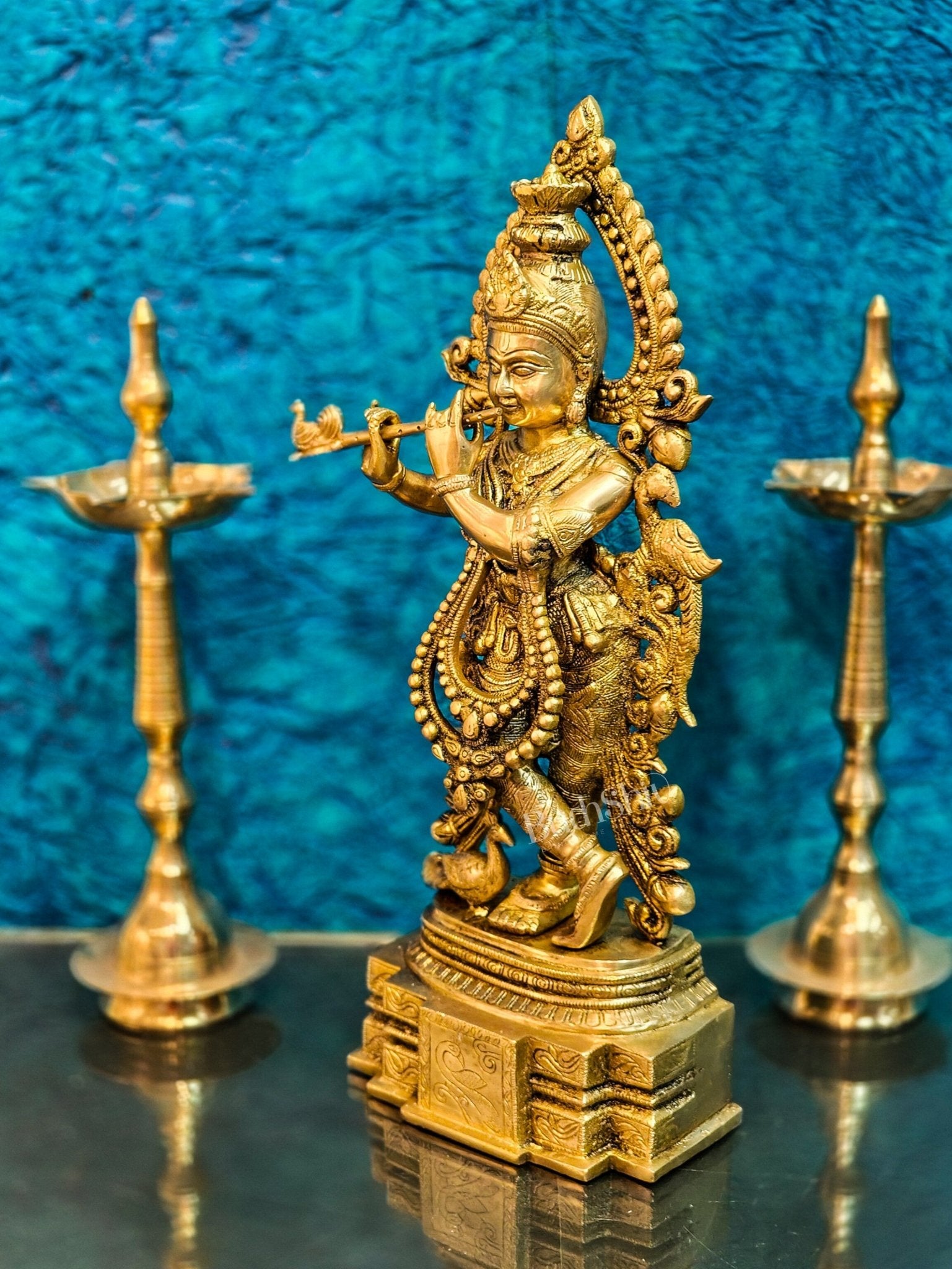 Brass Handcrafted Fine Quality Krishna Idol | Height 19 inch - Budhshiv.com