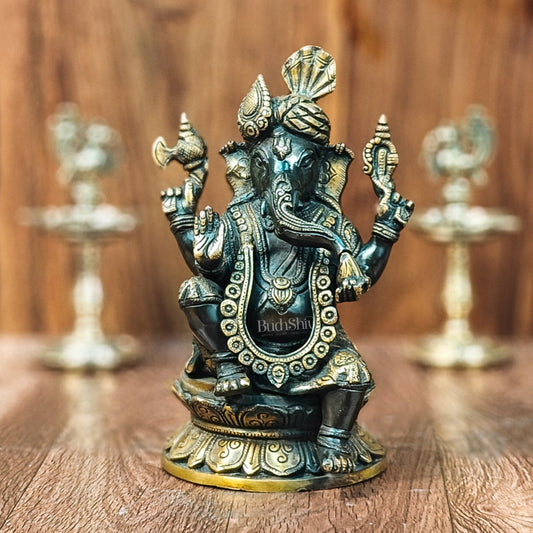 Brass Handcrafted Ganapathi Statue with Turban - Unique Design - Budhshiv.com