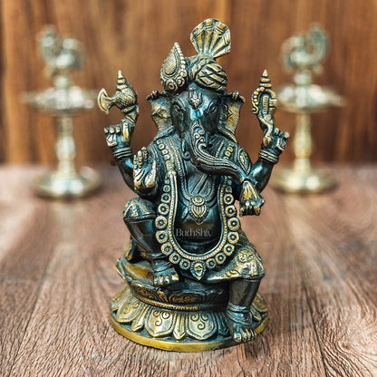 Brass Handcrafted Ganapathi Statue with Turban - Unique Design - Budhshiv.com