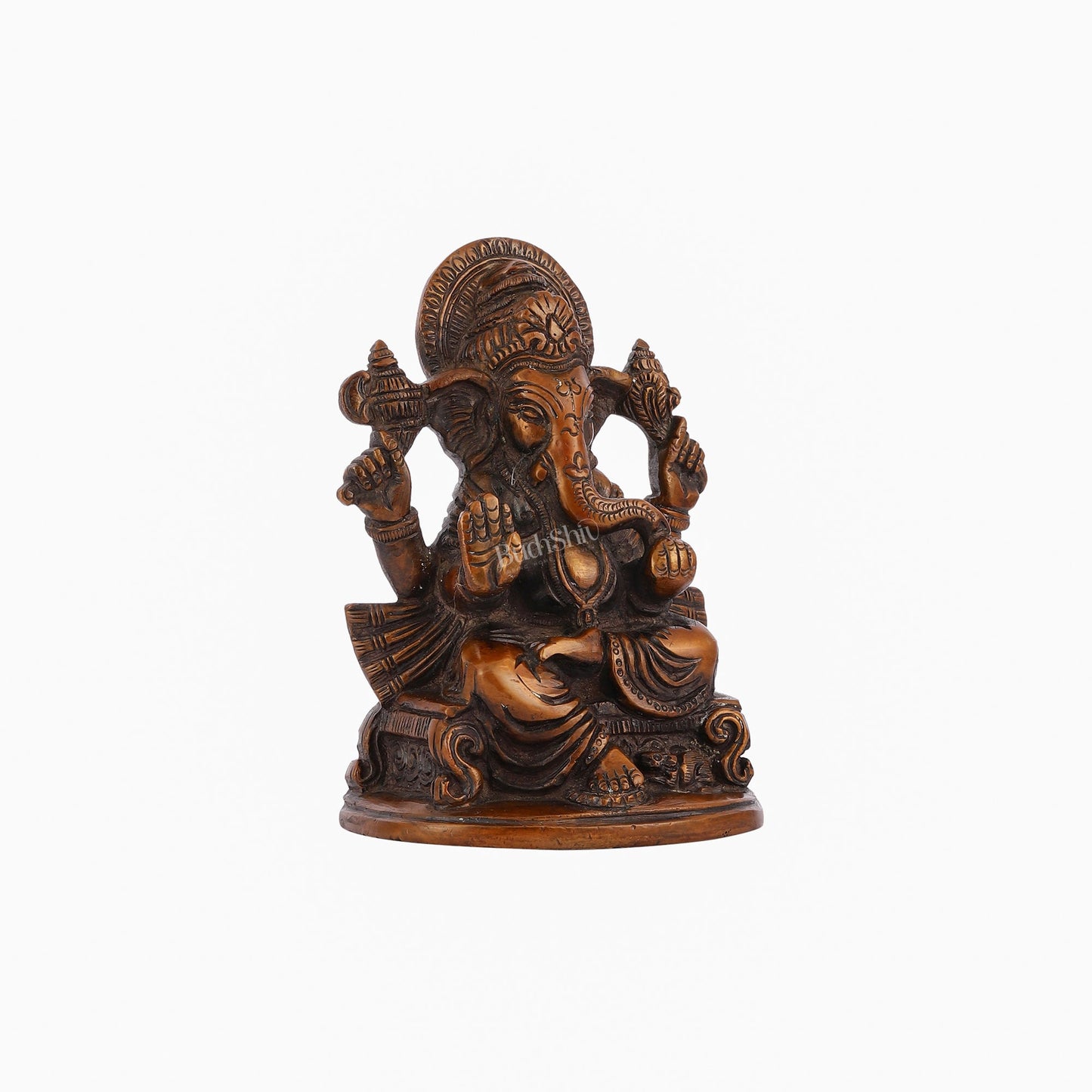 Brass Handcrafted Ganesha Idol Seated on Chair 5" - Budhshiv.com