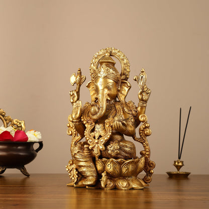 Brass Handcrafted Ganesha idol with trunk on right side 12 inch - Budhshiv.com