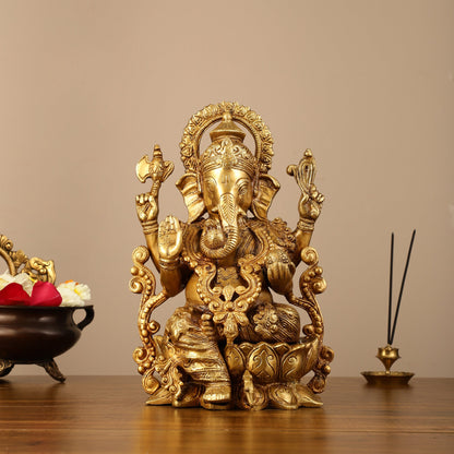 Brass Handcrafted Ganesha idol with trunk on right side 12 inch - Budhshiv.com