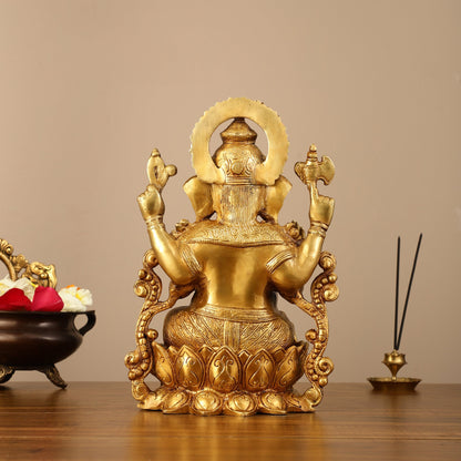 Brass Handcrafted Ganesha idol with trunk on right side 12 inch - Budhshiv.com