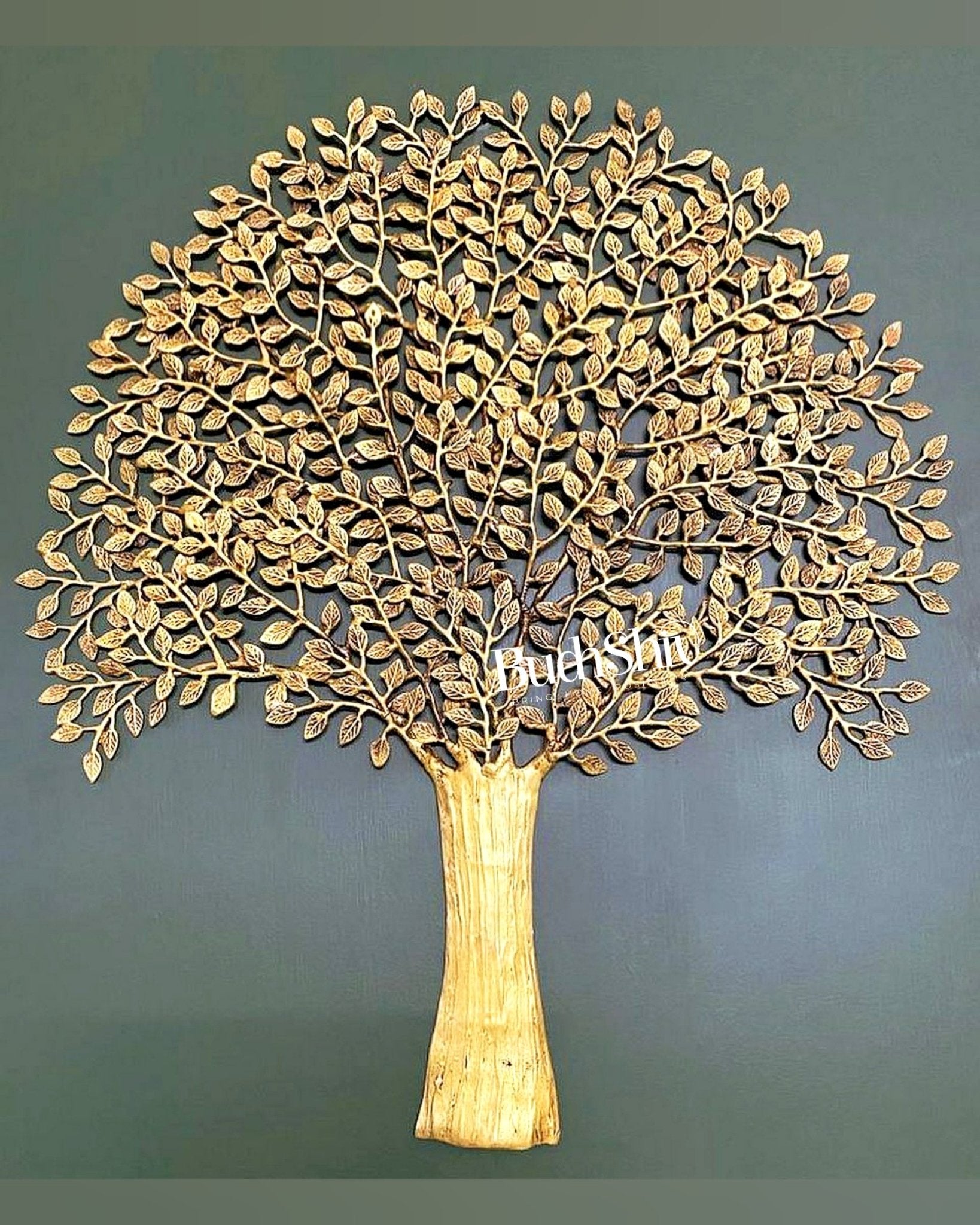 Brass Handcrafted Kalpavriksha Tree Wall Hanging - Superfine Brass 33" - Budhshiv.com