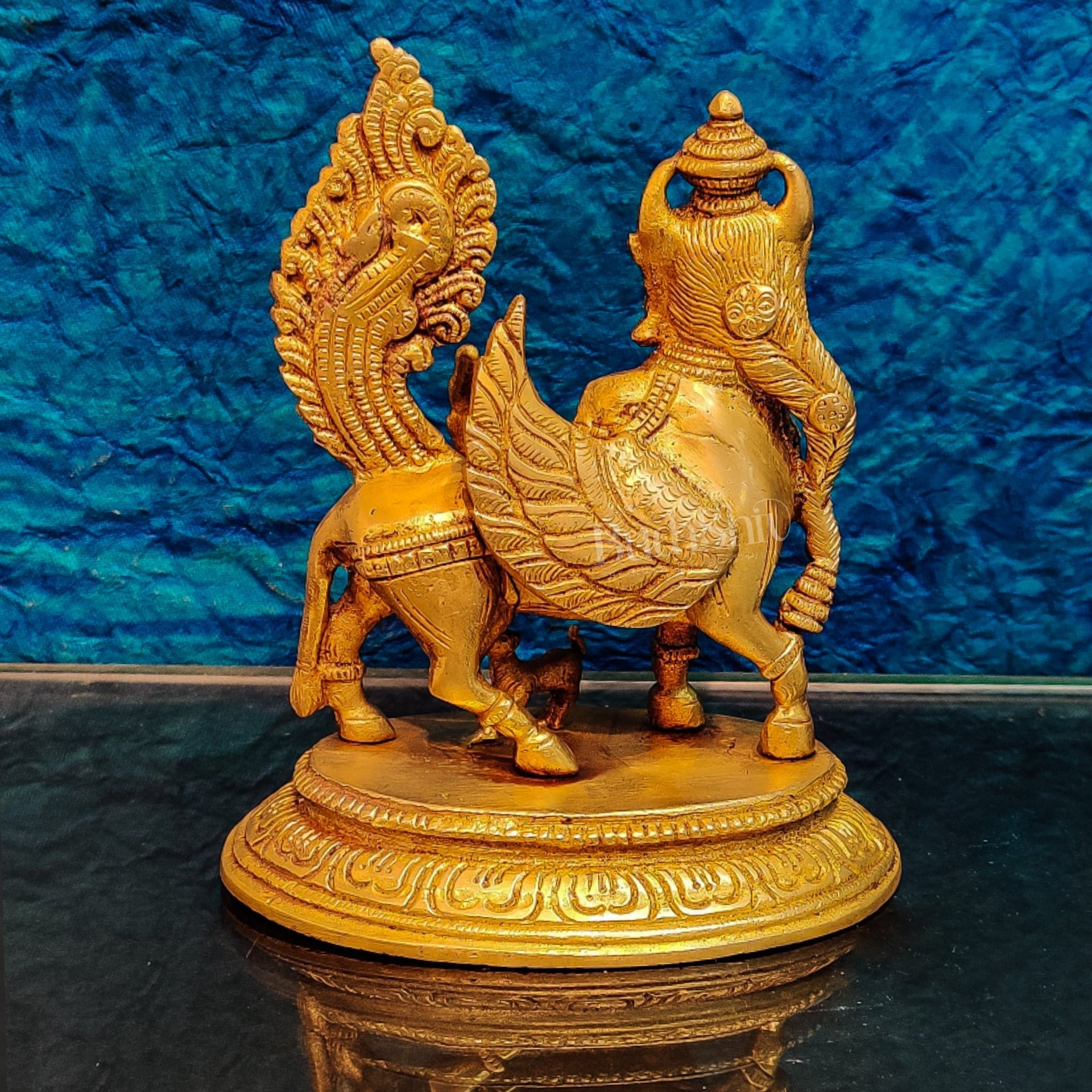 Brass Handcrafted Kamdhenu Cow with Calf Idol - Gold Finish, Divine Symbol of Abundance - Budhshiv.com