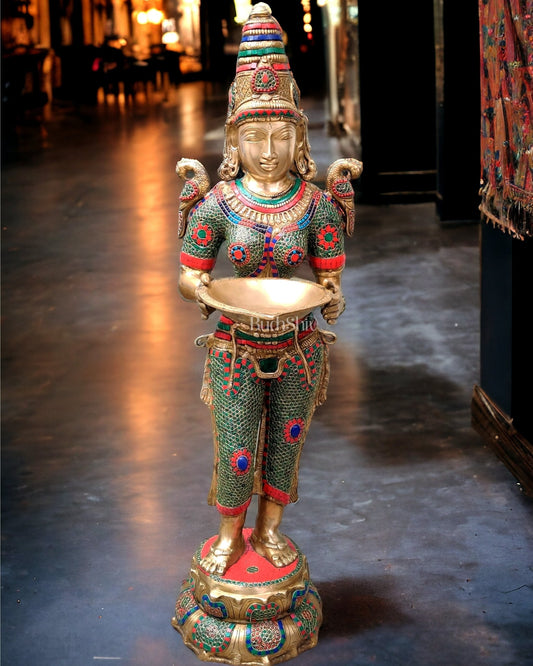 Brass Handcrafted Large Deep lady Pavaai vilakku 44 inch - Budhshiv.com