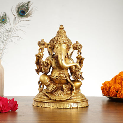 Brass Handcrafted Lord Ganesha Idol 10 inch - Budhshiv.com