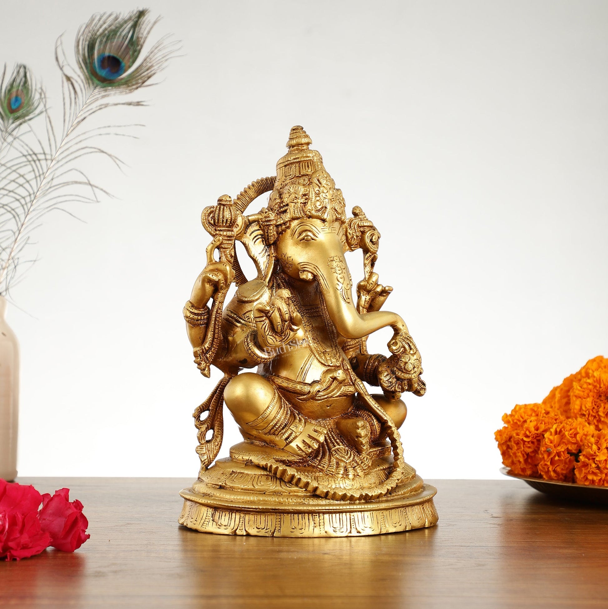 Brass Handcrafted Lord Ganesha Idol 10 inch - Budhshiv.com