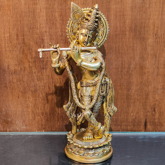 Brass Handcrafted Lord Krishna Idol | Height 11 Inch - Budhshiv.com