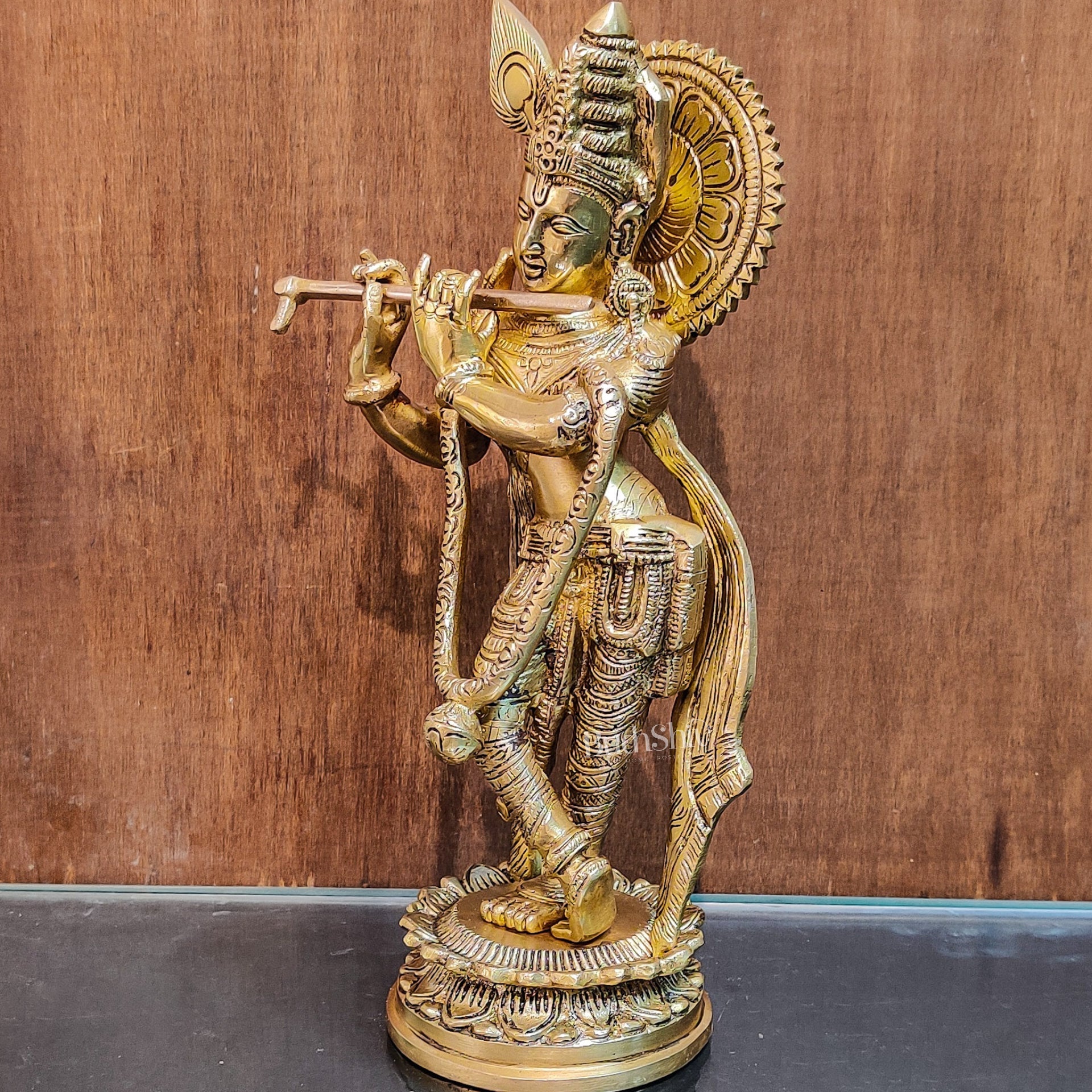 Brass Handcrafted Lord Krishna Idol | Height 11 Inch - Budhshiv.com