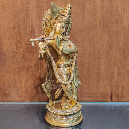 Brass Handcrafted Lord Krishna Idol | Height 11 Inch - Budhshiv.com