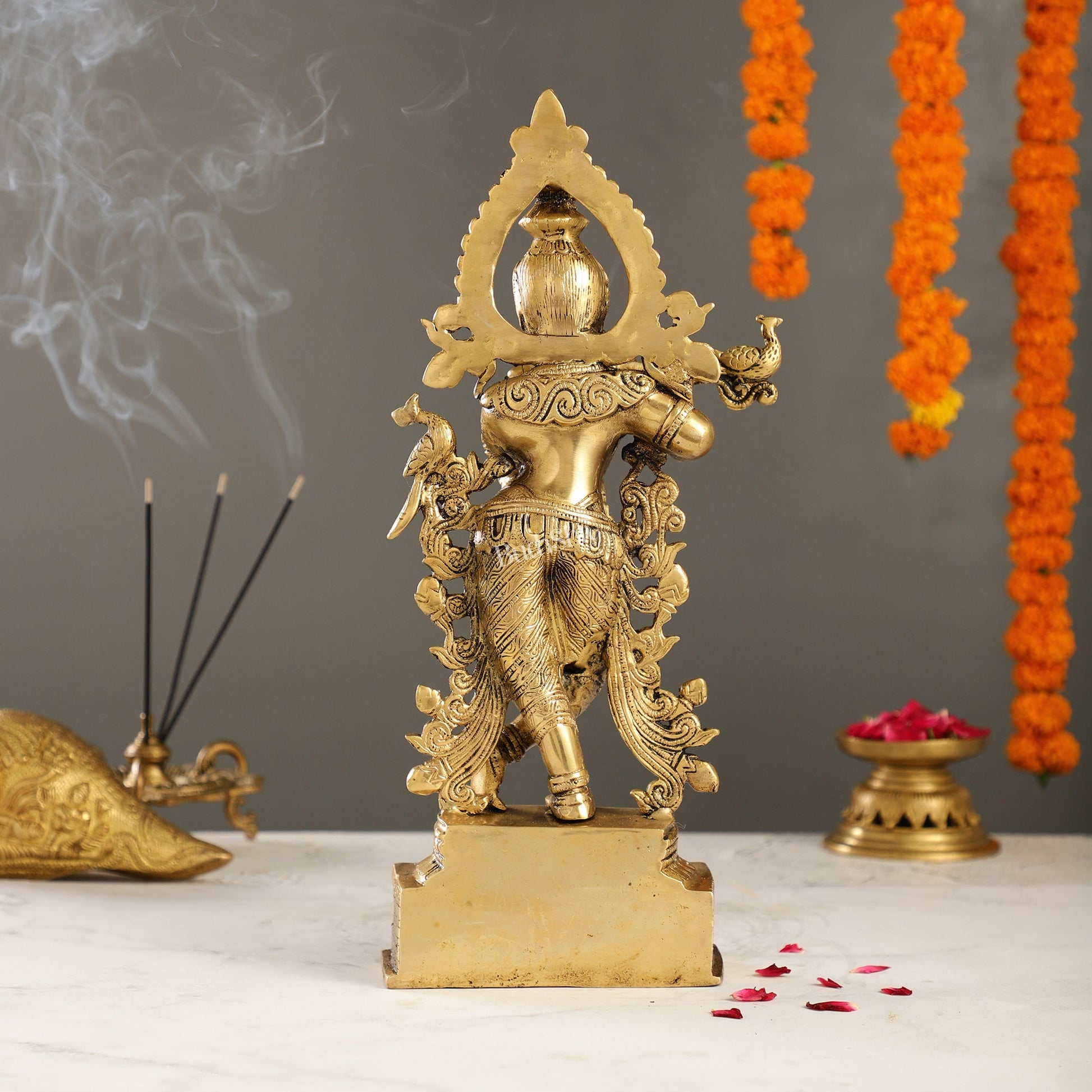 Brass Handcrafted Lord Krishna Idol - Unique Divine Sculpture | 15 inches - Budhshiv.com