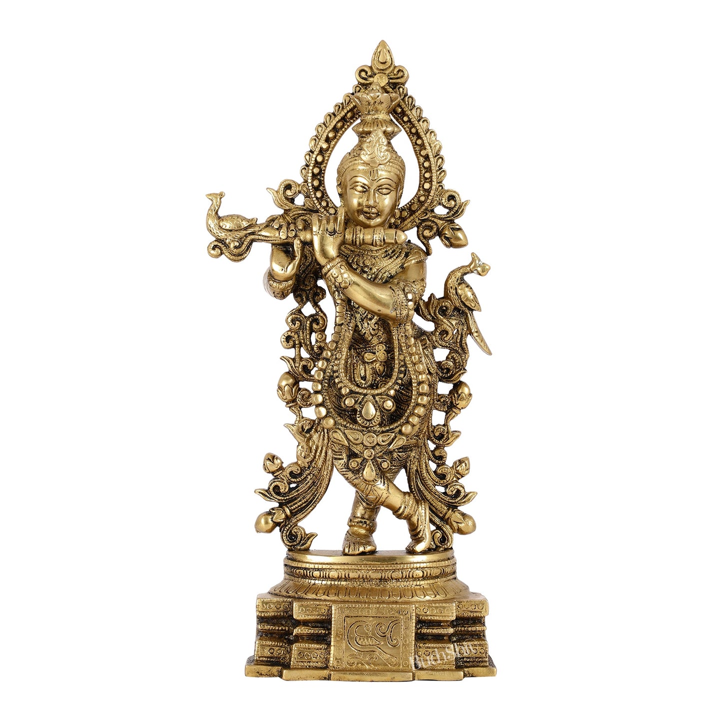 Brass Handcrafted Lord Krishna Idol - Unique Divine Sculpture | 15 inches - Budhshiv.com