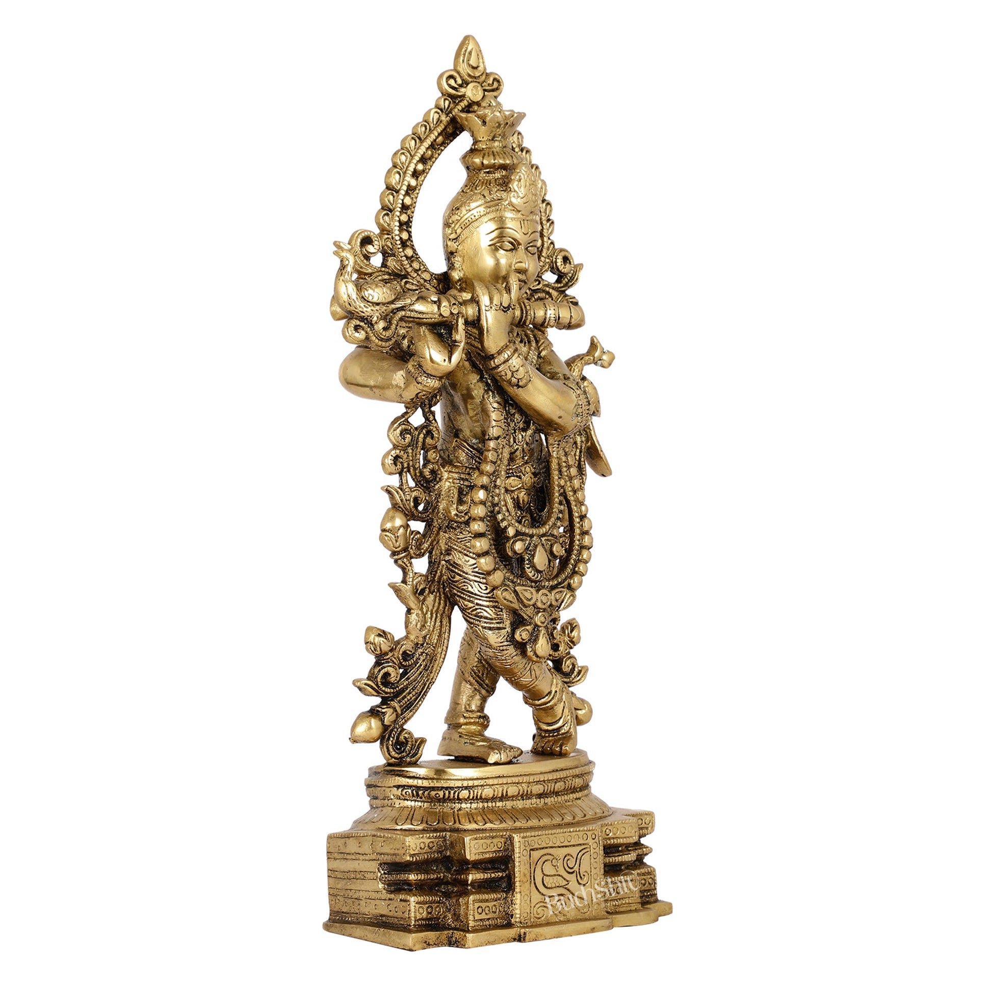 Brass Handcrafted Lord Krishna Idol - Unique Divine Sculpture | 15 inches - Budhshiv.com