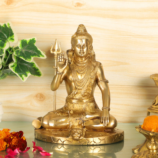 Brass Handcrafted Lord Shiva Statue | Finely Crafted with Sharp Detailing | 9.5" Height" - Budhshiv.com