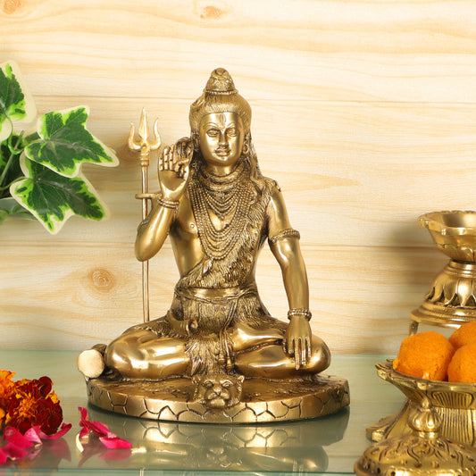 Brass Handcrafted Lord Shiva Statue | Sharp Detailing | 9.5" Height - Budhshiv.com