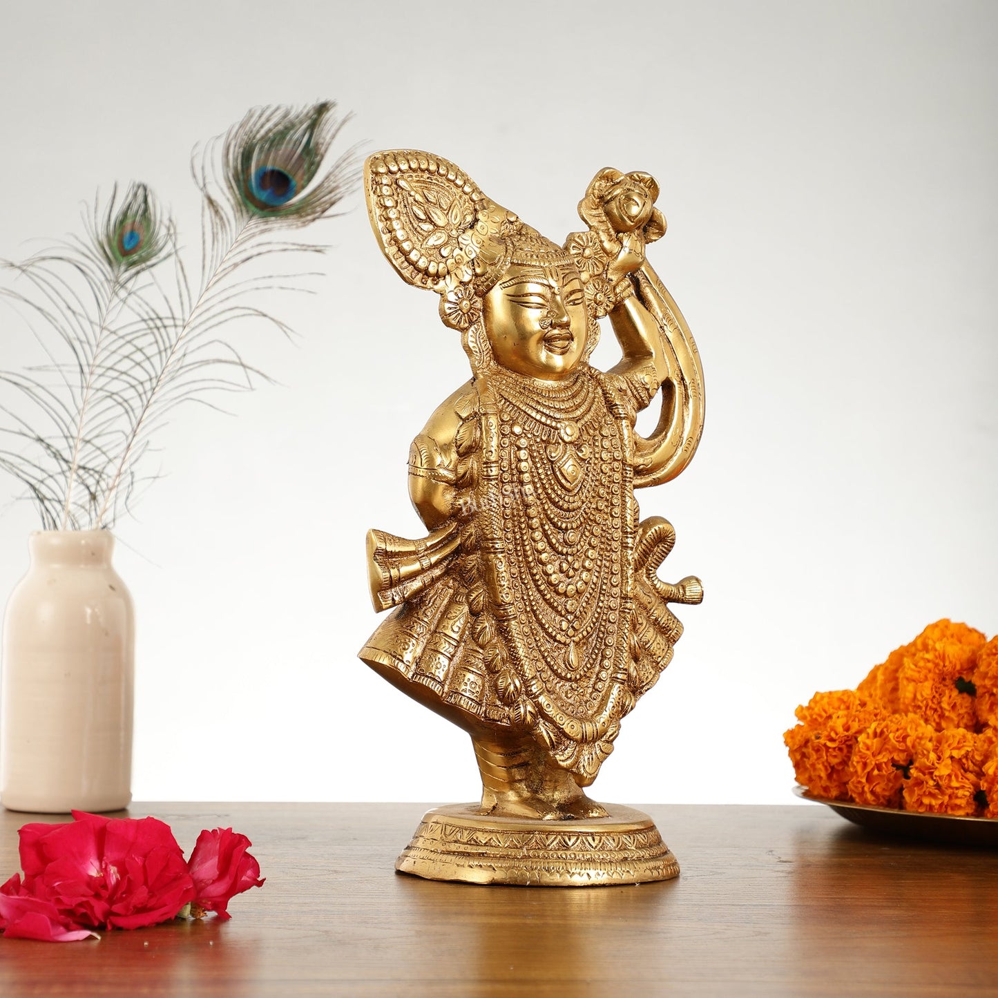Brass Handcrafted Lord Shrinath Ji Statue | From Nathdwara | Height 13 Inch - Budhshiv.com