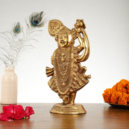 Brass Handcrafted Lord Shrinath Ji Statue | From Nathdwara | Height 13 Inch - Budhshiv.com