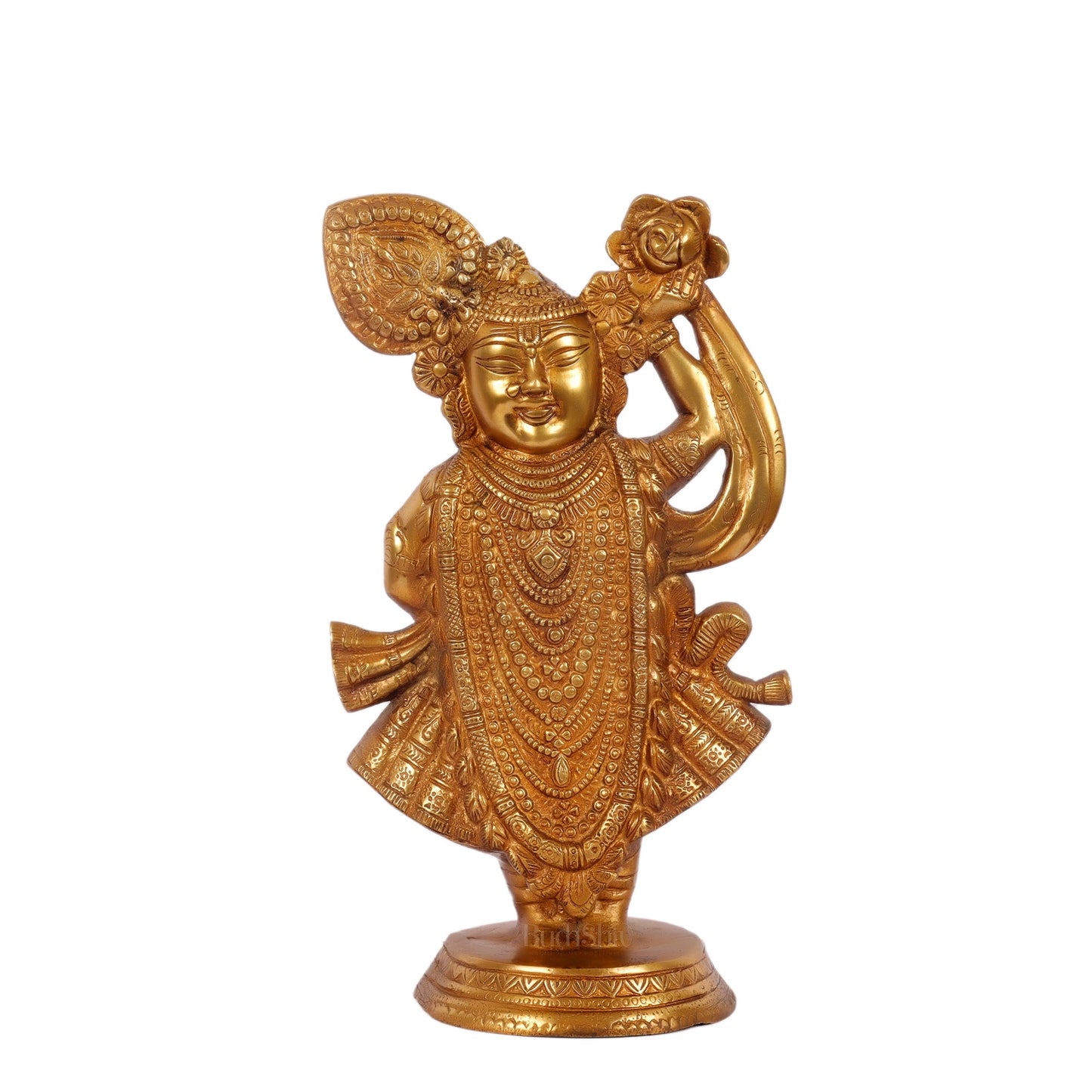 Brass Handcrafted Lord Shrinath Ji Statue | From Nathdwara | Height 13 Inches | Golden Finish - Budhshiv.com