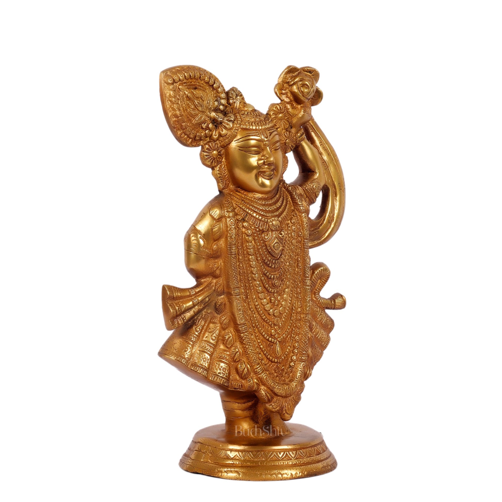 Brass Handcrafted Lord Shrinath Ji Statue | From Nathdwara | Height 13 Inches | Golden Finish - Budhshiv.com