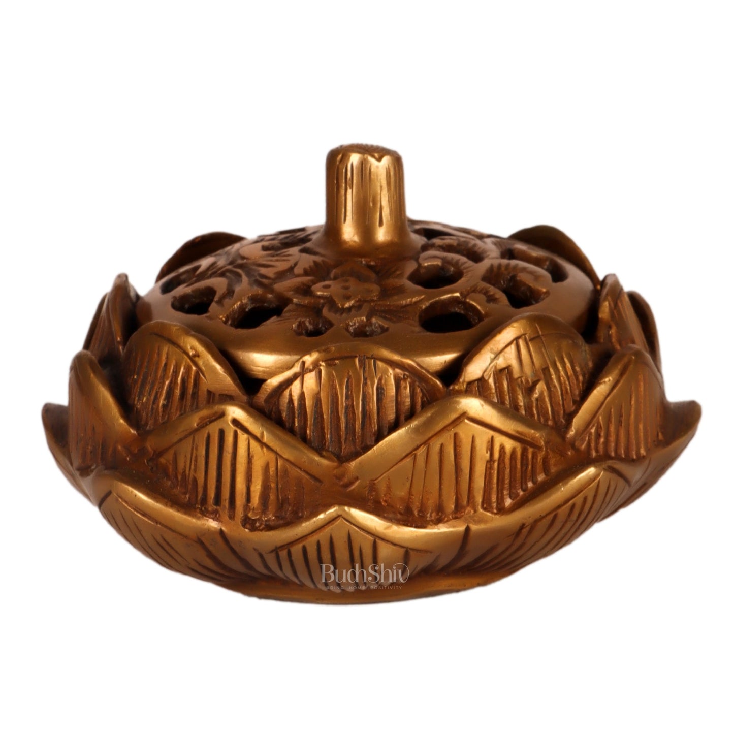 Brass Handcrafted Lotus Design Dhoop Burner | Incense Burner for Home Purification - Budhshiv.com