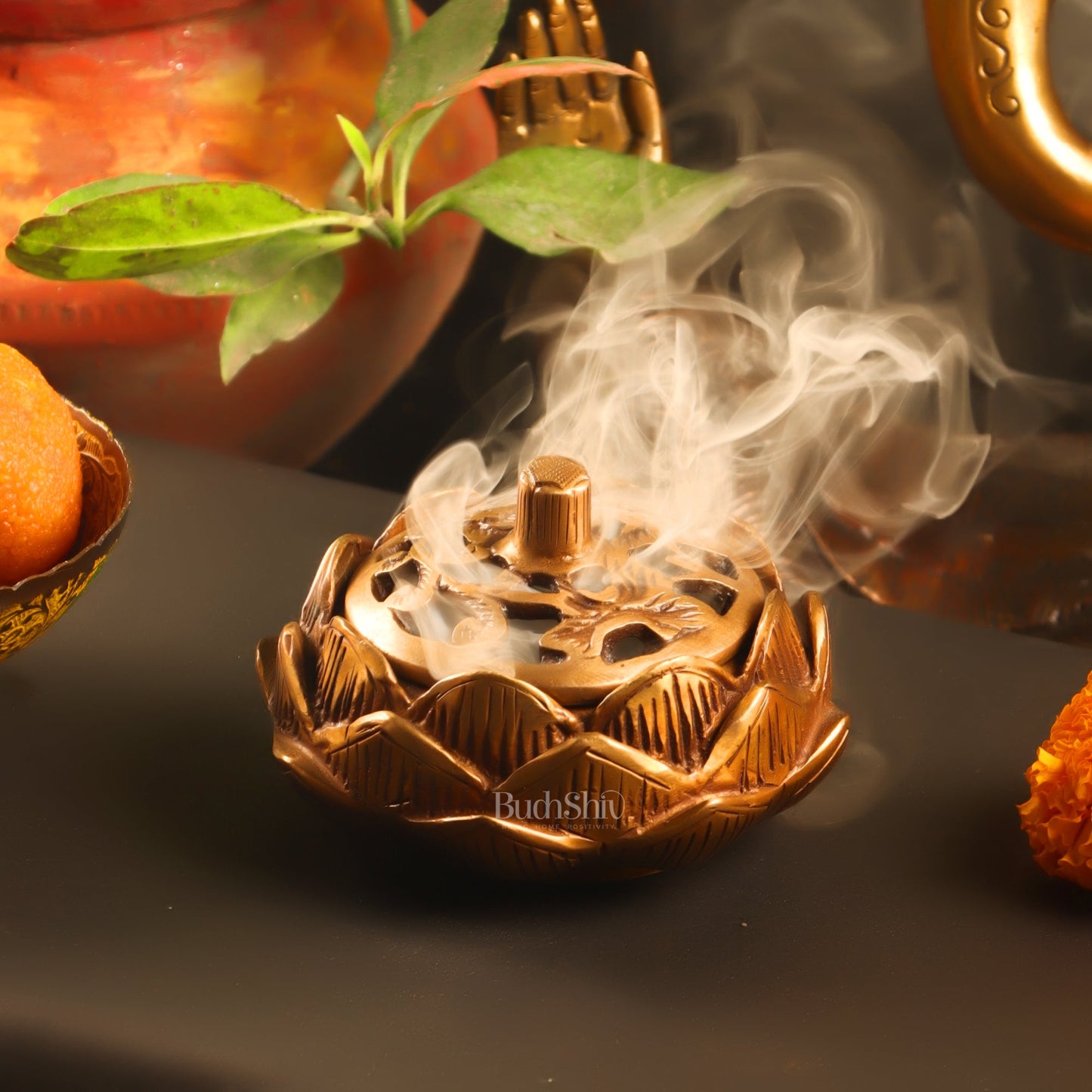 Brass Handcrafted Lotus Design Dhoop Burner | Incense Burner for Home Purification - Budhshiv.com