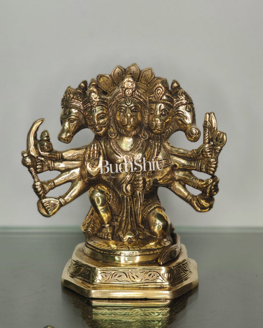 Brass Handcrafted Panchmukhi Hanuman Statue | 7" Height - Budhshiv.com