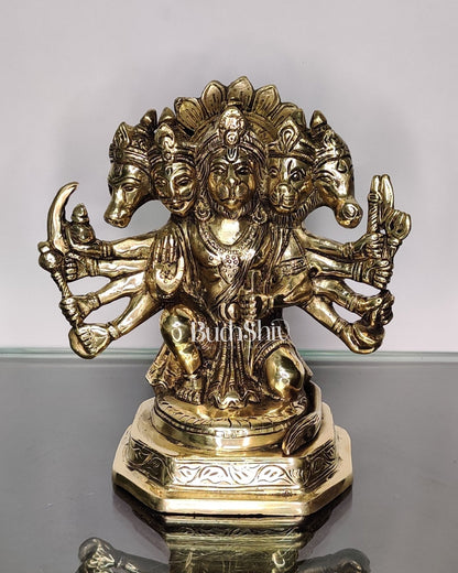 Brass Handcrafted Panchmukhi Hanuman Statue | 7" Height - Budhshiv.com