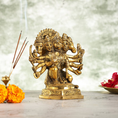 Brass Handcrafted Panchmukhi Hanuman Statue | 7" Height - Budhshiv.com