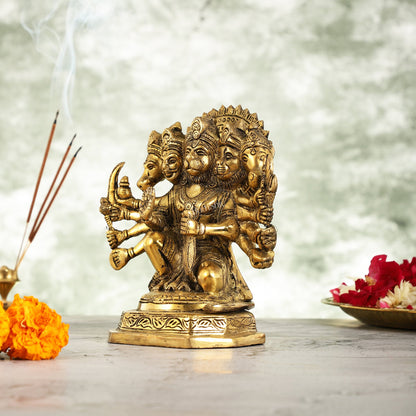 Brass Handcrafted Panchmukhi Hanuman Statue | 7" Height - Budhshiv.com