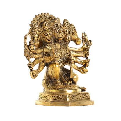 Brass Handcrafted Panchmukhi Hanuman Statue | 7" Height - Budhshiv.com