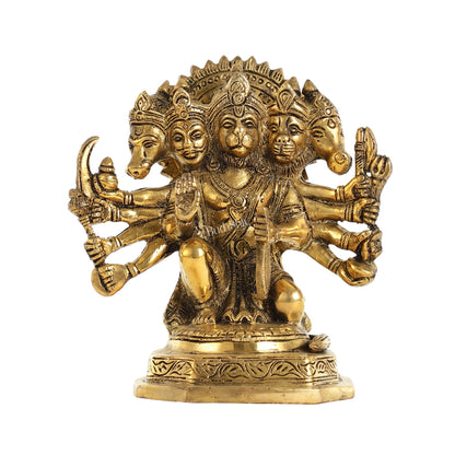 Brass Handcrafted Panchmukhi Hanuman Statue | 7" Height - Budhshiv.com