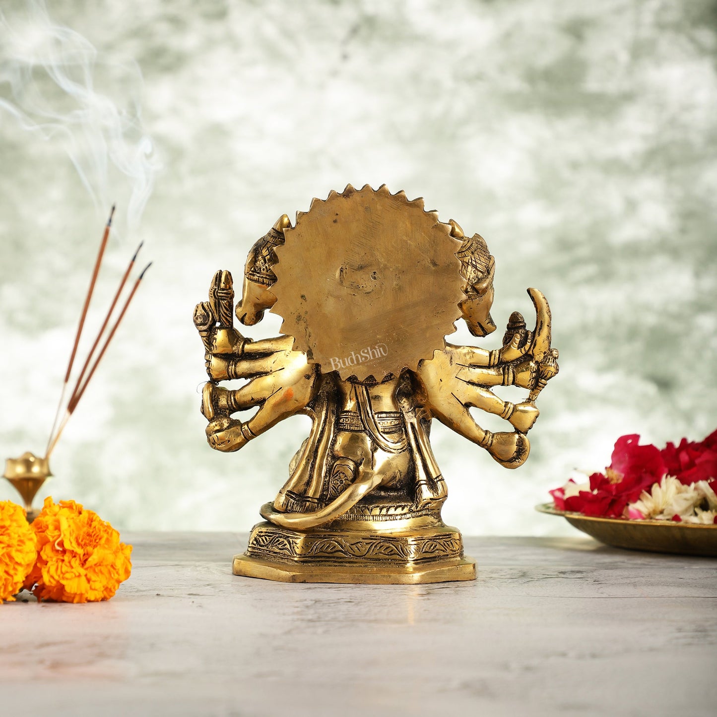 Brass Handcrafted Panchmukhi Hanuman Statue | 7" Height - Budhshiv.com