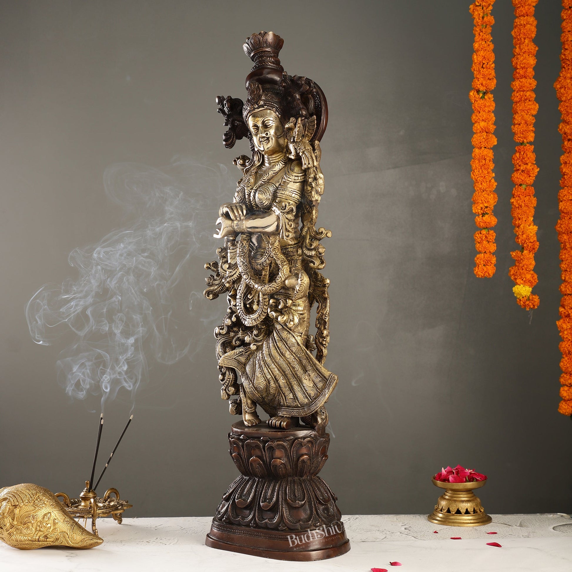 Brass Handcrafted Radha Statue 30 inch - Budhshiv.com