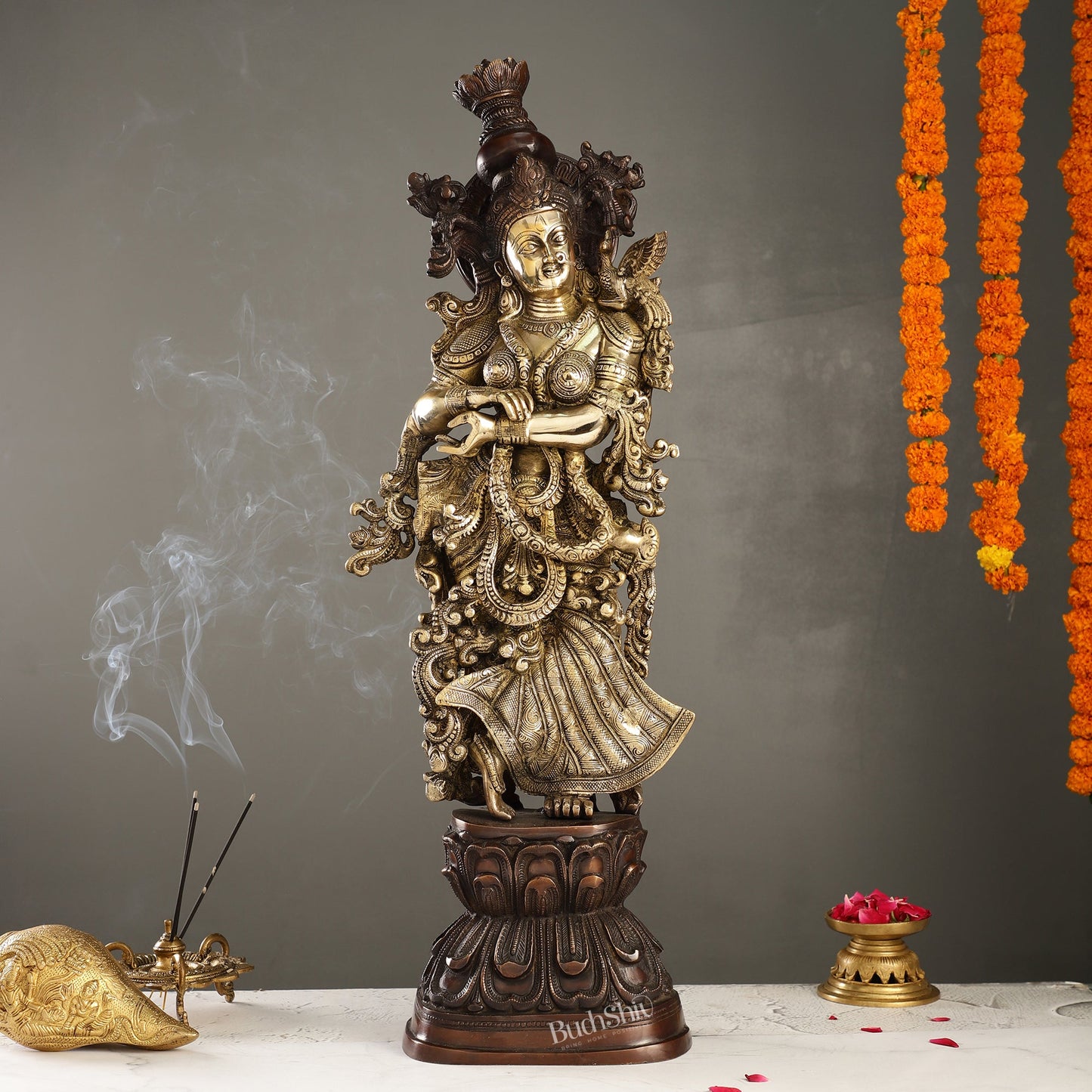 Brass Handcrafted Radha Statue 30 inch - Budhshiv.com