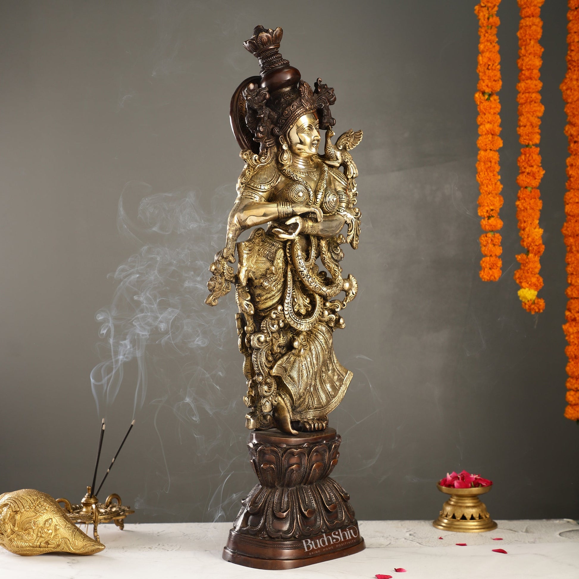 Brass Handcrafted Radha Statue 30 inch - Budhshiv.com