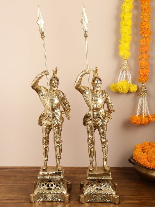 Brass Handcrafted Roman Soldier Showpiece Statue - 30 Inch - Budhshiv.com