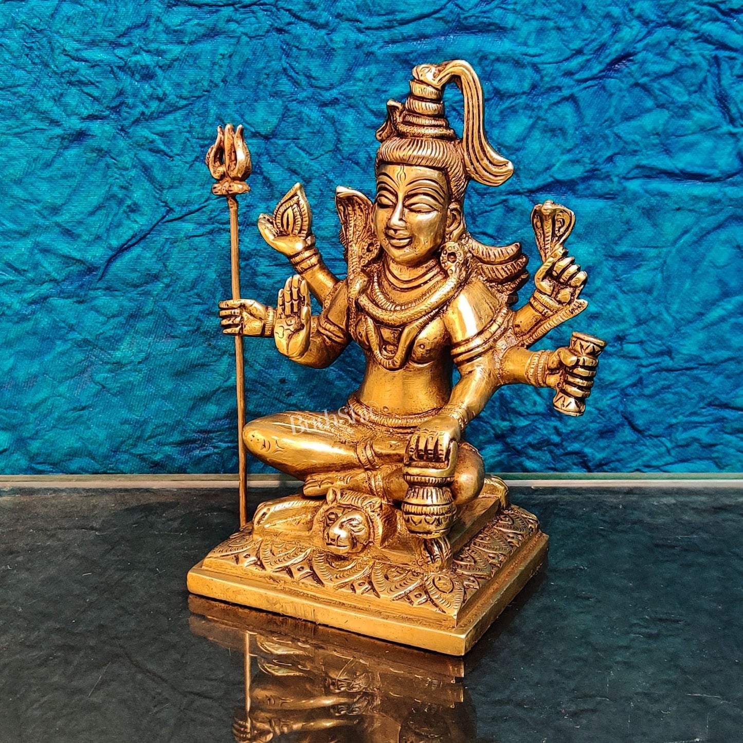 Brass Handcrafted Shiva Statue | Six-Armed Aashirwaad Mudra | 6.5" Height - Budhshiv.com