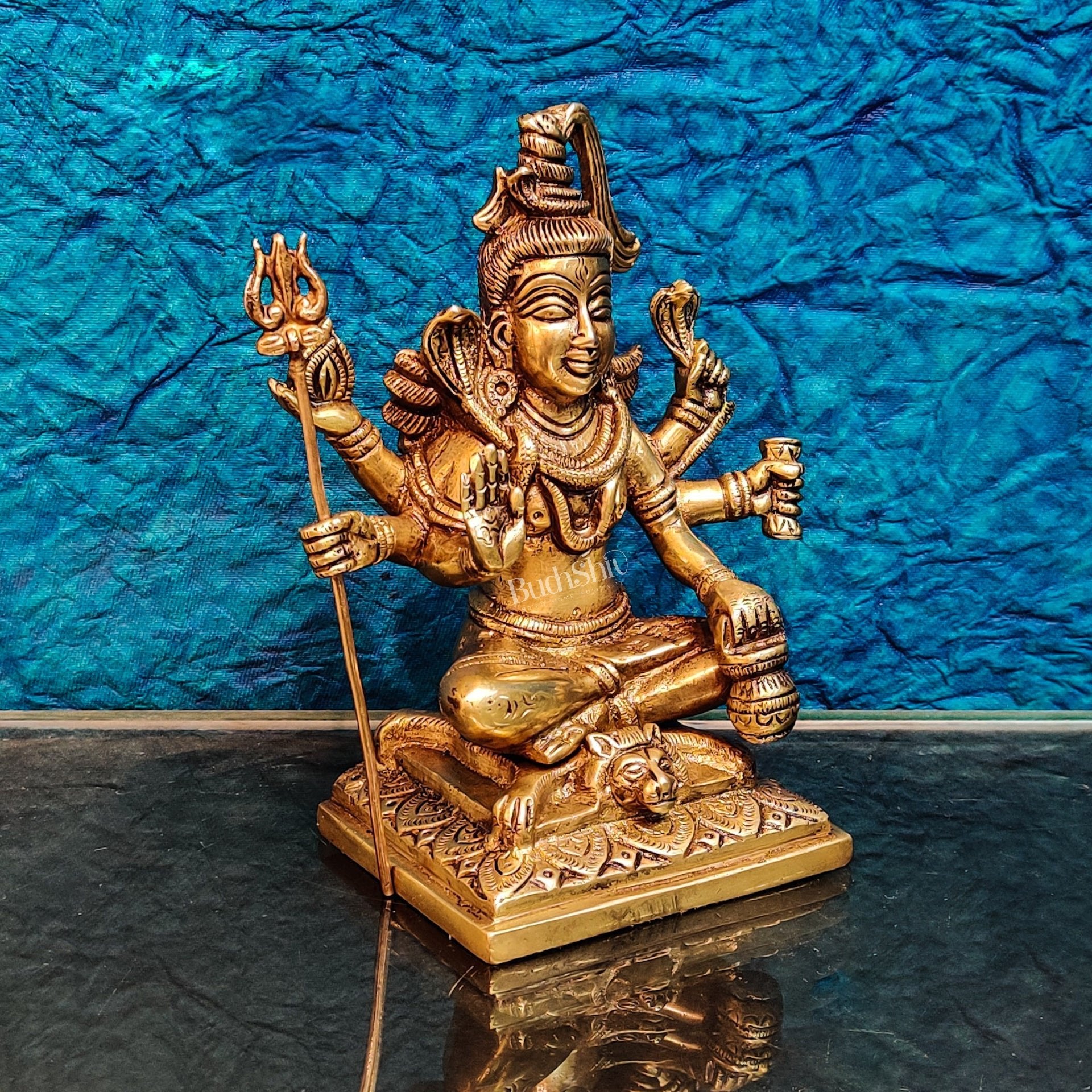 Brass Handcrafted Shiva Statue | Six-Armed Aashirwaad Mudra | 6.5" Height - Budhshiv.com