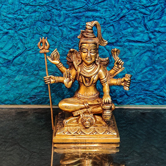 Brass Handcrafted Shiva Statue | Six-Armed Aashirwaad Mudra | 6.5" Height - Budhshiv.com