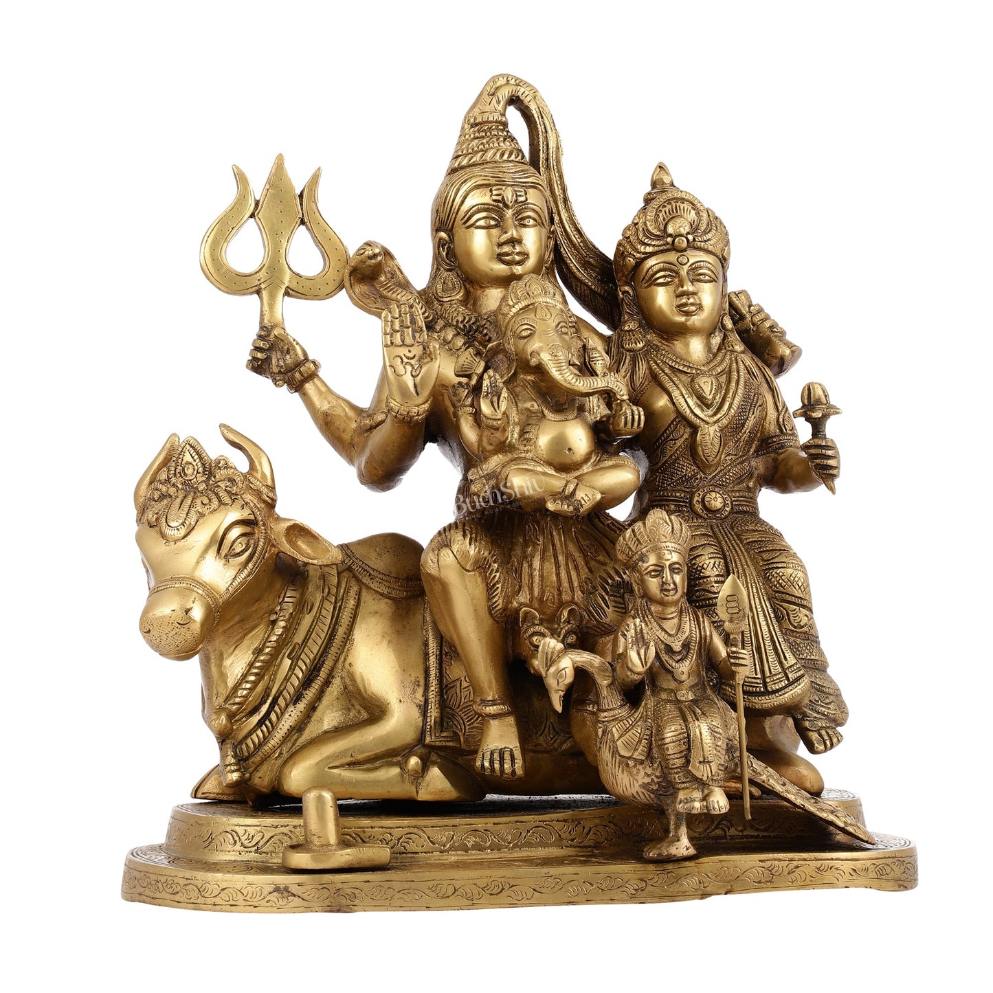 Brass Handcrafted Superfine Lord Shiva Parivar Idol | 14" Height - Budhshiv.com