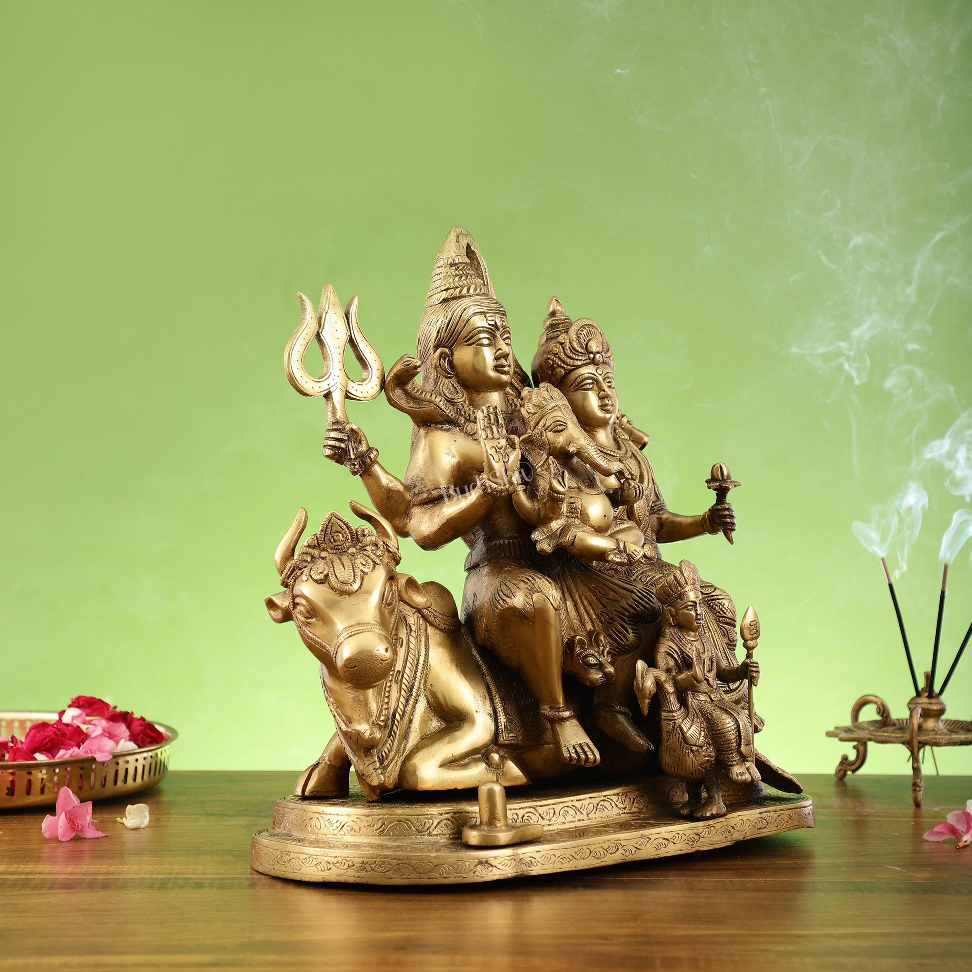 Brass Handcrafted Superfine Lord Shiva Parivar Idol | 14" Height - Budhshiv.com